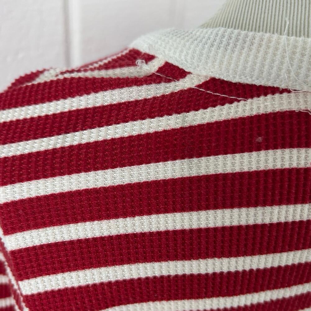 Lucky Brand Red White Stripe Henley Top Small Waffle Knit Long Sleeve Casual - Picture 6 of 6